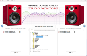 Select folder for bin files. WJA app for uploading SoundID Reference room profiles directly into Wayne Jones Audio studio monitors 