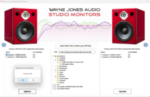 Upload to left speaker. WJA app for uploading SoundID Reference room profiles directly into Wayne Jones Audio studio monitors 