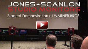 Wayne Jones Audio Studio Monitors being demonstrated at Warner Bros. with Kevin Collier (Dir of Engineering, PPS at Warner Bros.) and Warner Bros. engineer team.