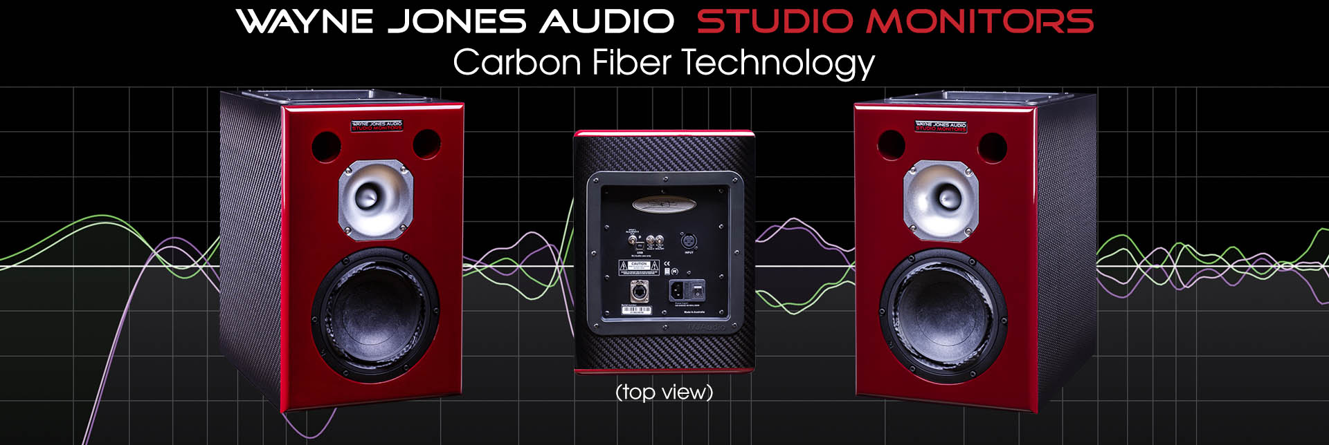 Wayne Jones Audio Carbon Fiber Studio Monitors - 6.5" 650 watt each, recording engineering, audio and film post production, sound track mastering, audio mixing, sound mixing, recording studio gear.