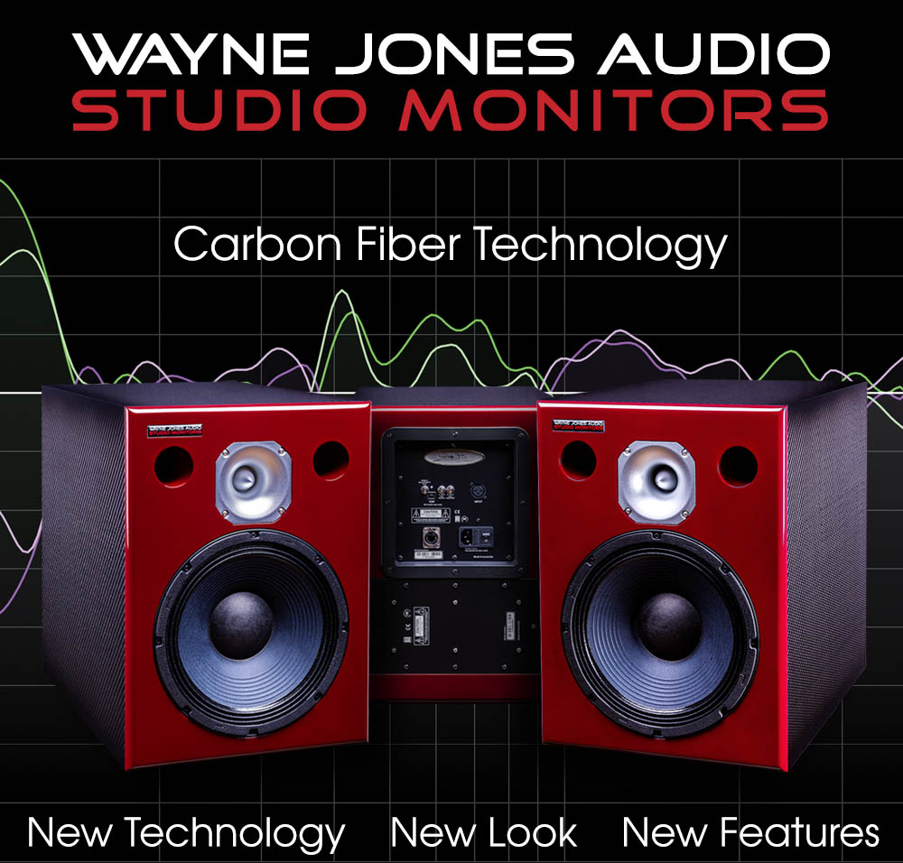 Wayne Jones Audio Carbon Fiber Studio Monitors - 10" 650 watt each recording engineering, audio and film post production, sound track mastering, audio mixing, sound mixing, recording studio gear.