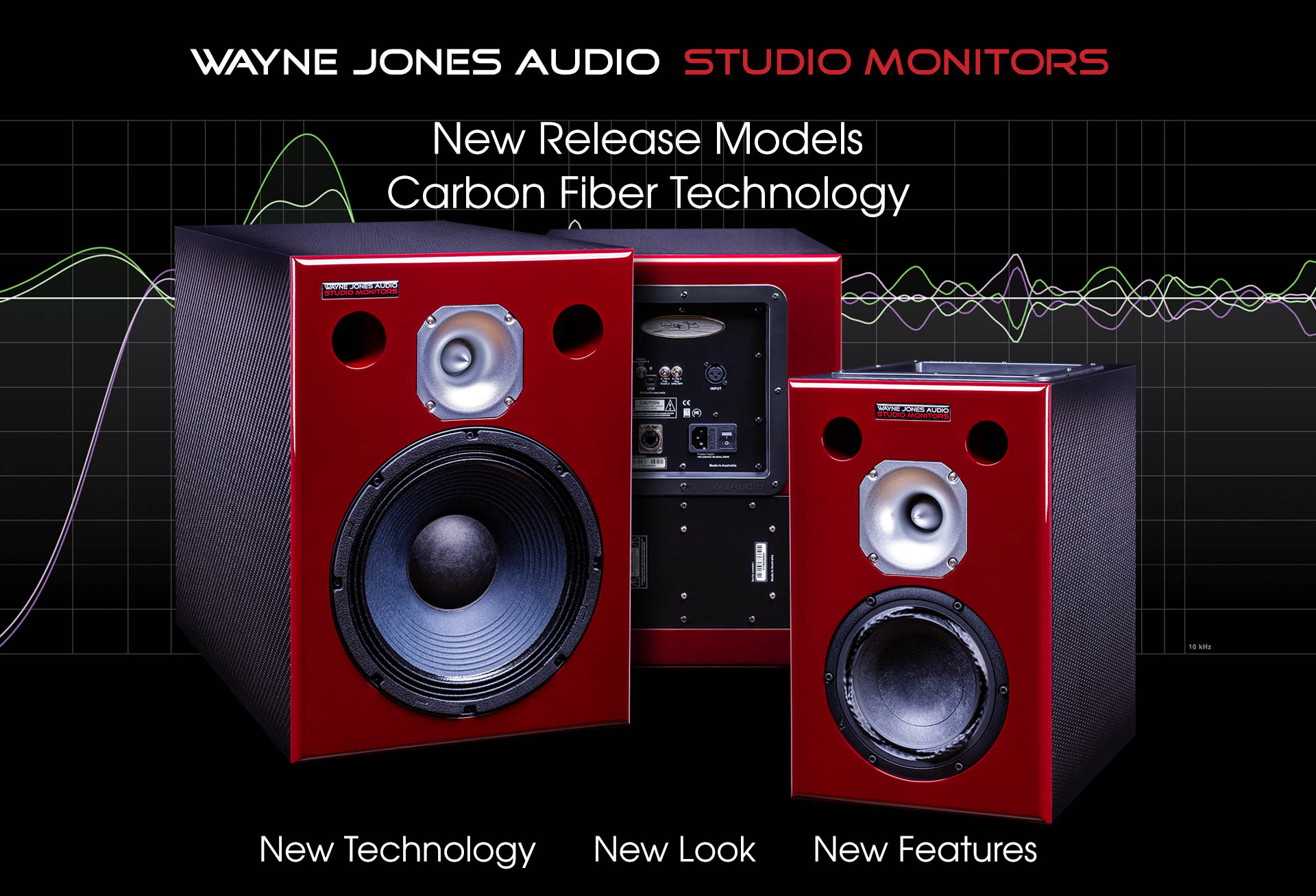 Wayne Jones Audio Powered Carbon Fiber Recording Studio Monitors, recording engineering, audio and film post production, sound track mastering, audio mixing, sound mixing, recording studio gear.