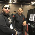 Bass player Steve Jenkins with Wayne Jones AUDIO endorsee David Dyson at NAMM 2017