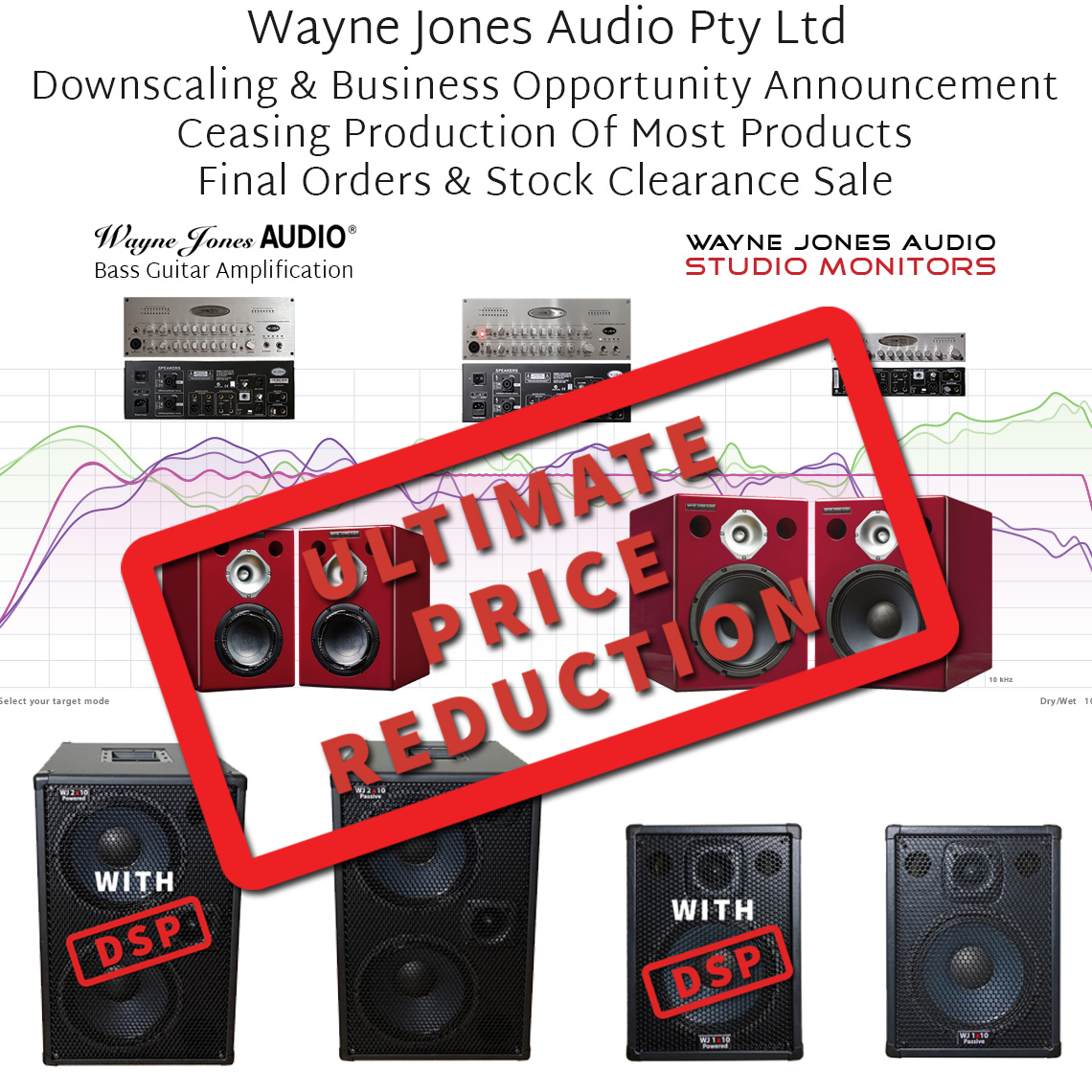 Wayne Jones Audio Pty Ltd. Downscaling & business opportunity announcement.
Ceasing production of most products. Final orders while stock parts remain